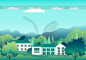 Hills landscape in flat style design. Valley - vector clip art