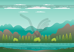 Hills and mountains landscape with house farm in - vector clipart