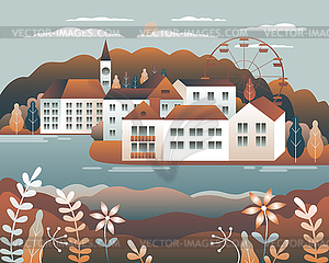 Countryside landscape. Country motif with farm - vector image