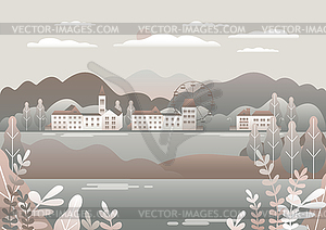 Countryside landscape. Country motif with farm. - vector clipart