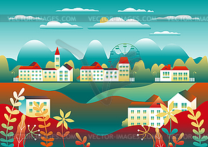 Countryside landscape. Country motif with farm. - vector clip art