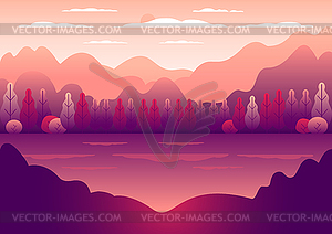 Hills landscape in flat style design. Valley with - vector image