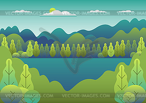 Hills landscape in flat style design. Valley with - vector clip art