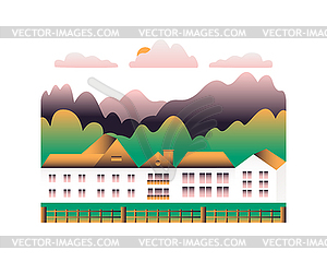 Landscape with residential buildings in flat style - vector clipart
