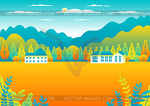 Rural or urban landscape outdoor. City or village i - vector image