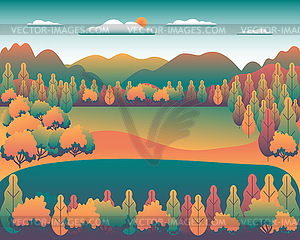 Hills and mountains landscape in flat style - vector clipart