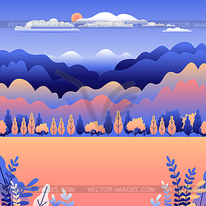 Холмы и горы пейзаж в плоском стиле - векторный графический клипарт