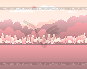 Холмы и горы пейзаж в плоском стиле - векторный рисунок