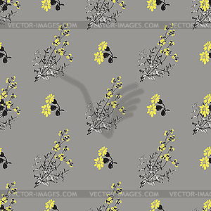 Meadow flowers, leaves seamless pattern abstract - vector image