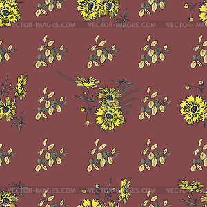 Flowers daisy, leaves seamless pattern abstract - vector clipart