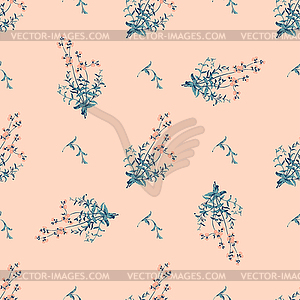 Meadow flowers, herb engraving seamless pattern - royalty-free vector clipart