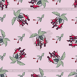 Bloom fuchsia flowers, engraving floral seamless - vector image