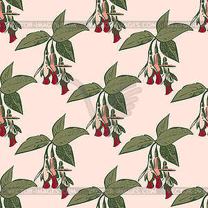 Drawing branches flowers fuchsia, leaves seamless - vector image