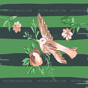 Drawing bird flying with flower roses tropical - royalty-free vector image