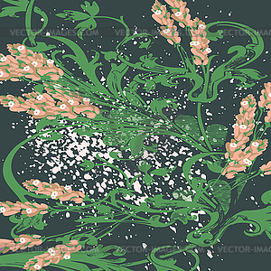 Lavender flowers on green, abstract floral pattern - vector image