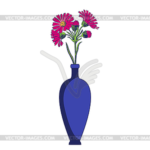 Colored vases with blooming flowers for decoration - vector image