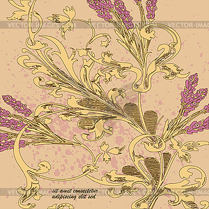 Цветы лаванды на бежевом фоне, абстрактный цветочный узор - изображение в векторном виде