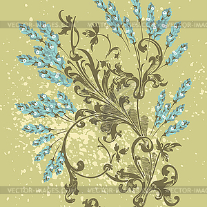 Lavender flowers on green, abstract floral pattern - vector clipart