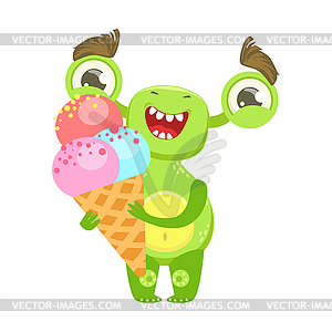 Lacheln Lustige Monster Halten Eis In Kegel Vector Clipart Vektor Bild