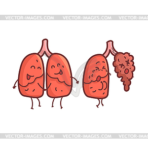 Lungs Human Internal Organ Healthy Vs Unhealthy, - vector clipart ...