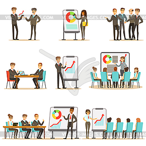 Managers And Office Workers On Business Training - vector clip art