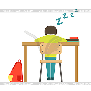 Sleeping Boy Sitting At Desk In Classroom Part Of Color Vector