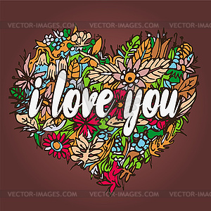 I love You with floral heart - vector EPS clipart