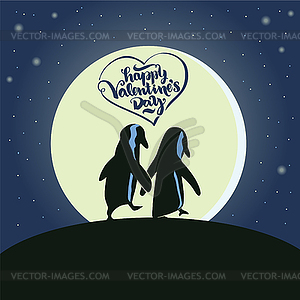 Happy Valentines Day with penguins - vector image
