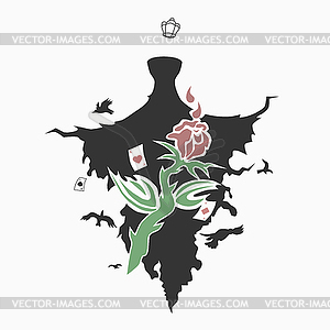 Rose and the queen of spades - vector clip art