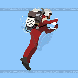 Man and flying machine - vector clipart / vector image