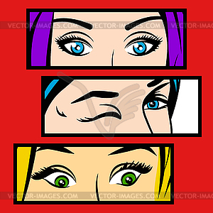 Eyes in frame. Pop art comic style - vector clipart