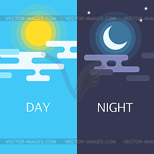 Day and night flat s or banners. Sun and Moon - vector clipart