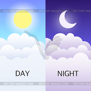 Day and night s or banners. Sun and Moon - vector image