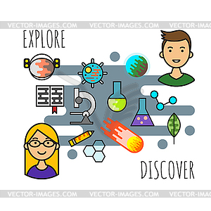 Or concept of science explore and discover - vector clipart
