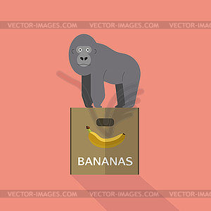 Gorilla on box with bananas - vector clip art