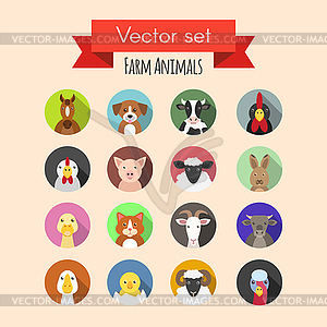 Set of farm or domestic animals icons - vector clip art