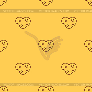Seamless pattern with heart-shaped pieces of cheese - color vector clipart