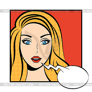 Pop art young woman with speech bubble - vector clip art