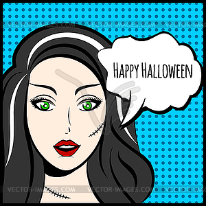 Halloween or poster with Frankenstein`s wife - royalty-free vector clipart