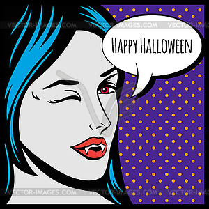 Halloween or poster with vampire girl in pop - vector image