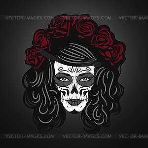 Day of Dead Woman with Sugar Skull Face Paint a - vector clipart