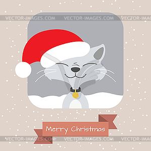 Christmas Greeting card with funny cat - vector image