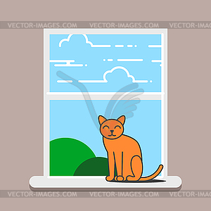 Cat sitting on window in afte - vector image