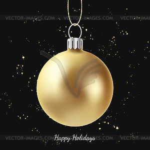 Greeting card with golden Christmas ball - vector image