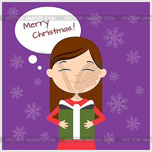 Christmas greeting card or poster with little girl - vector image