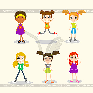 Set of happy young girls in different positions - vector clipart