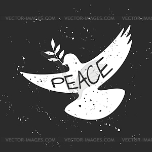 Grungy Peace dove with olive branch - vector image