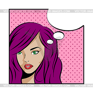 Pop art young woman with think bubble - vector image