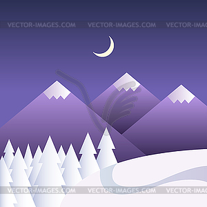 Winter background with mountains at night - vector clipart