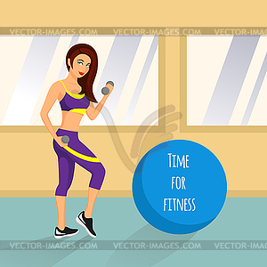 Cute woman exercising with dumbbells - vector clipart